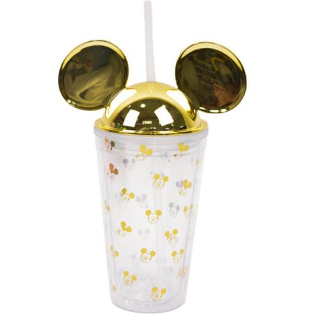 כוס פלסטיק דופן כפולה ראש מיקי זהב
