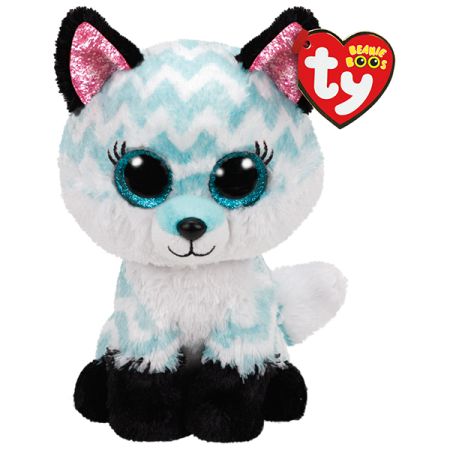 בובת TY עיניים גדולות (S)-אטלס שועל לבן עם עיטור תכלת