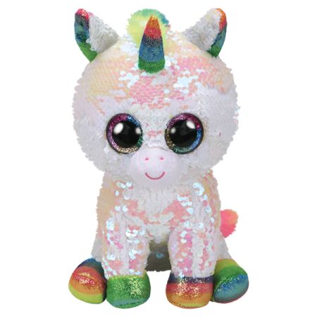 בובת TY עיניים גדולות פייטים (M)-פיקסי החד קרן הלבן