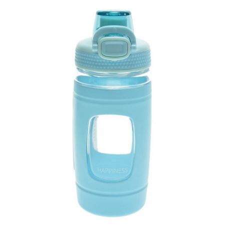 בקבוק עם ידית וכיסוי סיליקון 500 - תכלת
