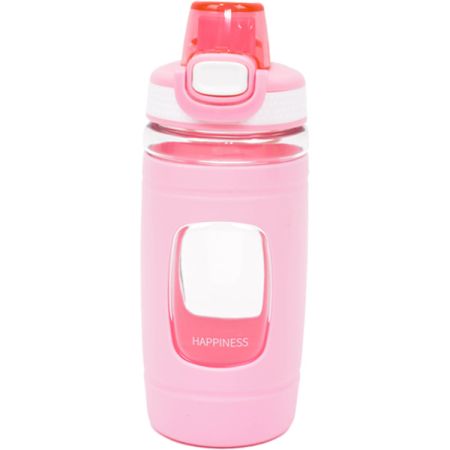 בקבוק עם ידית וכיסוי סיליקון 500 - ורוד פסטל