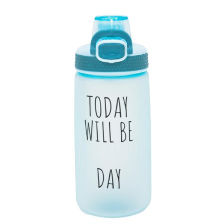 בקבוק שתיה 550 מל ציפוי גומי וידית אחיזה- תכלת