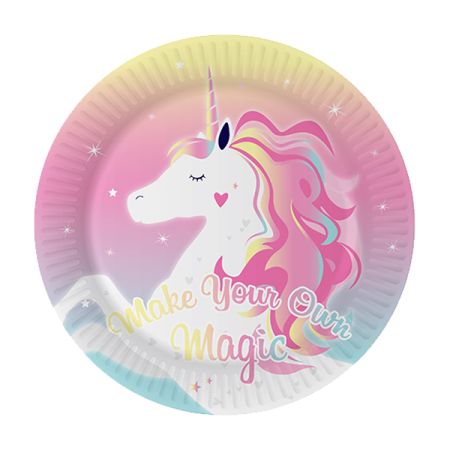 צלחות נייר 23 סמ 8 יח' - חד קרן פסטלי