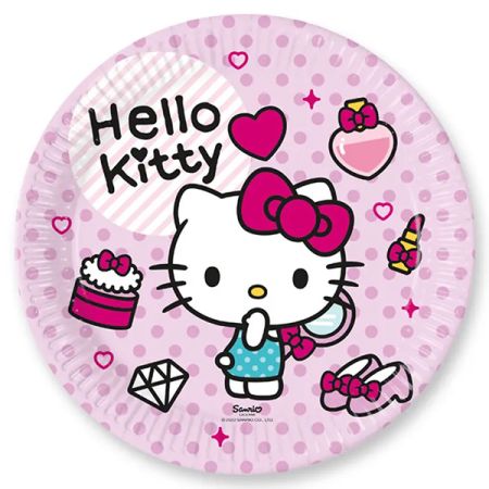 צלחות נייר 23 סמ 8 יח' הלו קיטי אופנתי