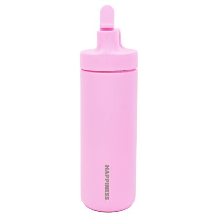 בקבוק נירוסטה דופן כפולה 550 מל עם קשית - ורוד פסטל