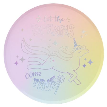 צלחות נייר 23 שטוחה סמ 8 יח - חד קרן צבעי הקשת