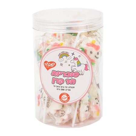 מארז סוכריות על מקל   12 גר 24 יח בצנצנת חד קרן