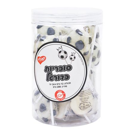 מארז סוכריות על מקל   12 גר 24 יח בצנצנת כדורגל