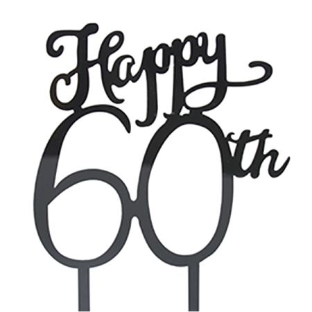 טופר אקרילי לעוגה 1יח-HAPPY 60 שחור