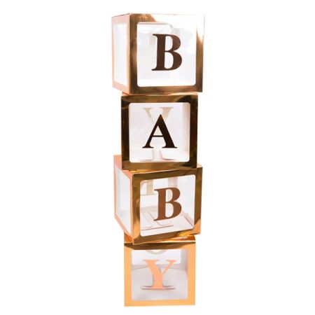 מארז 4 קופסאות קרטון למילוי בלונים BABY - רוז גולד