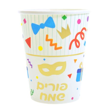 כוסות נייר 300מל 10יח-פורים זהב