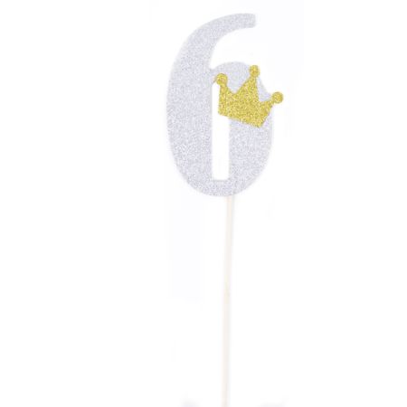 טופר גליטר גדול 1יח-מספר 6 כסף