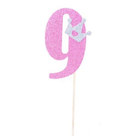 טופר גליטר גדול 1יח-מספר 9 ורוד