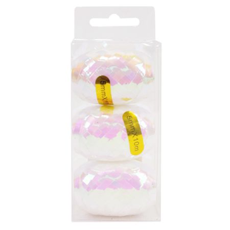 ביצי קישוט סרט מטאלי 3 יח - לבן