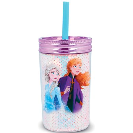 כוס עם קש ופייטים 370 מל-פרוזן