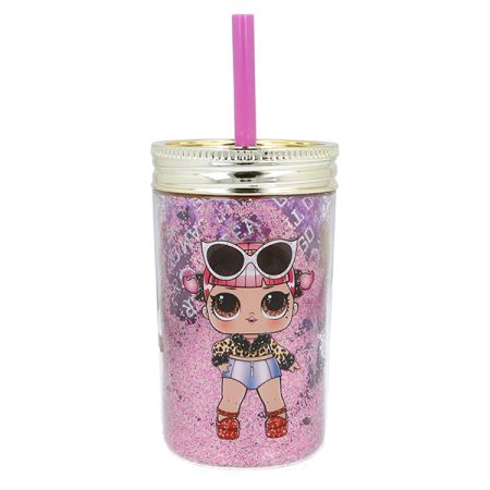 כוס עם קש ופייטים 370 מל-LOL