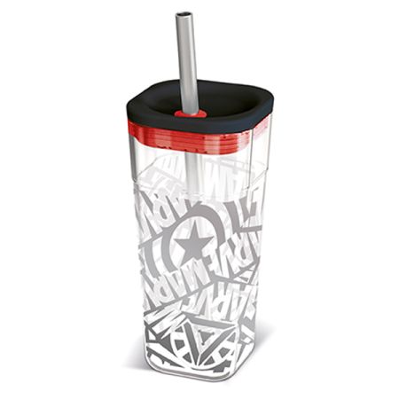 כוס שתייה מרובעת עם קש נרוסטה 540מל - מארוול