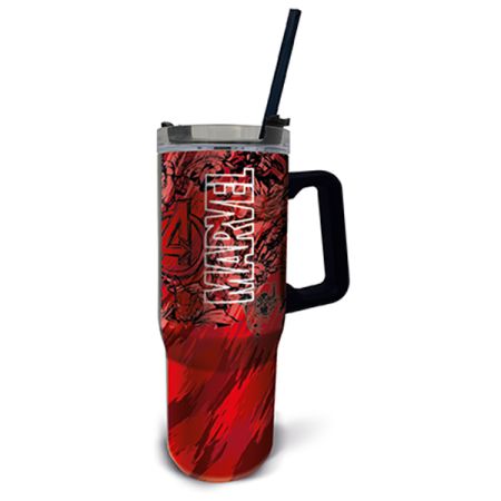 כוס נירוסטה עם קש דופן כפולה 940 מל - מארוול