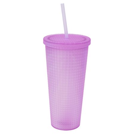 כוס פלסטיק יהלומים 650 מל עם קשית  - סגול לילך