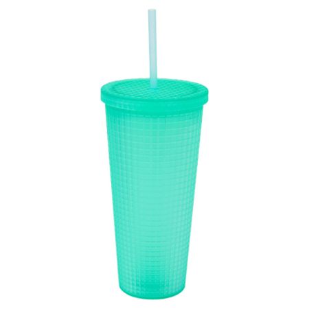 כוס פלסטיק יהלומים 650 מל  עם קשית  - טורקיז
