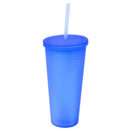 כוס פלסטיק יהלומים 650 מל  עם קשית  - כחול
