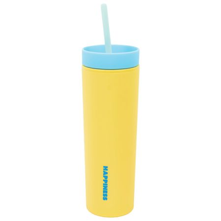 כוס פלסטיק עם ציפוי גומי דופן כפולה 450 מל  - צהוב כחול