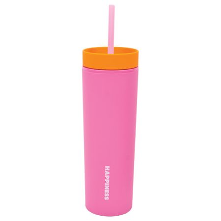 כוס פלסטיק עם ציפוי גומי דופן כפולה 450 מל  - כתום ורוד