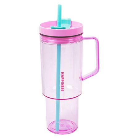 כוס פלסטיק עם קשית וידית אחיזה 1.18 ליטר  - סגול