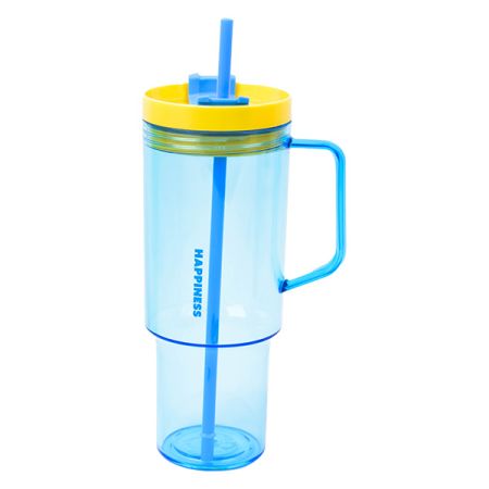 כוס פלסטיק עם קשית וידית אחיזה 1.18 ליטר  - תכלת