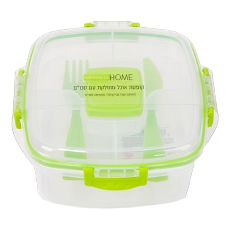 קופסת אוכל מחולקת 1000 מל עם סכום - ירקרק