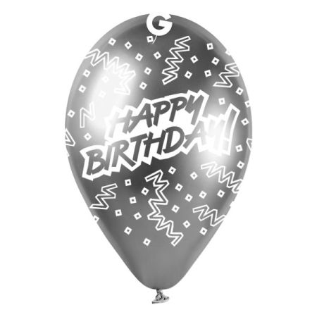 בלון GBS120 מודפס מבריק  כסף זרם יום הולדת שמח 089 (אנגלית)