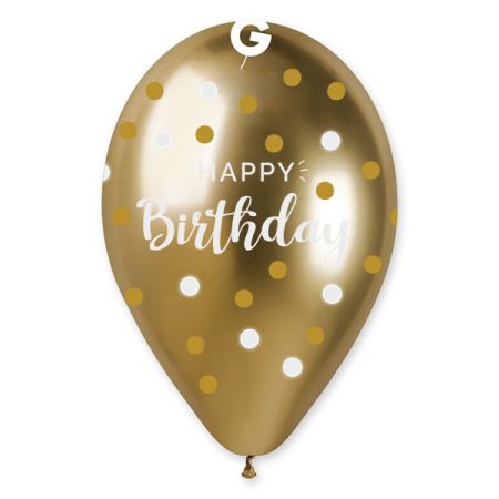 בלון GBS120 מודפס מבריק זהב נקודות יום  הולדת שמח 088(אנגלית)
