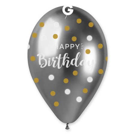 בלון GBS120 מודפס מבריק כסף נקודות יום הולדת שמח 089(אנגלית)