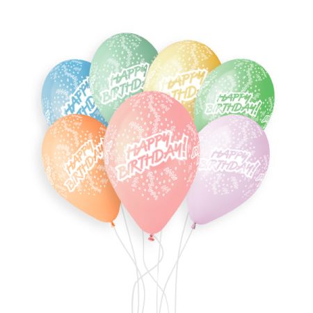 בלון GS110 מודפס יום הולדת שמח קונפטי וזרם (אנגלית)