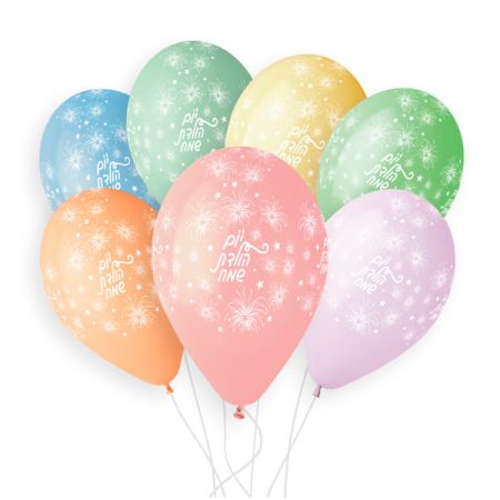 בלון GS110 מודפס יום הולדת שמח זיקוקים(עברית)