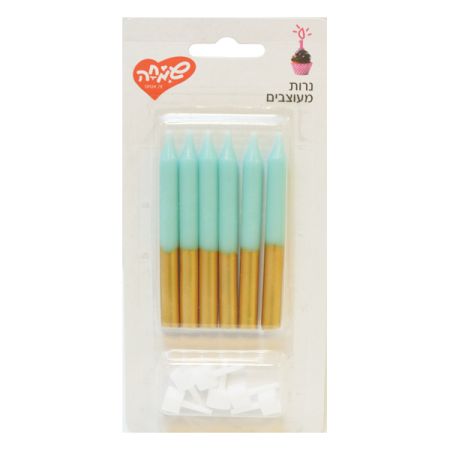 נרות תכלת עם גליטר 6 יח'-זהב