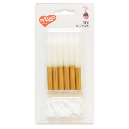 נרות לבן עם גליטר 6 יח'-זהב