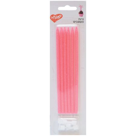נרות ארוכים גליטר 6 יח - ורוד
