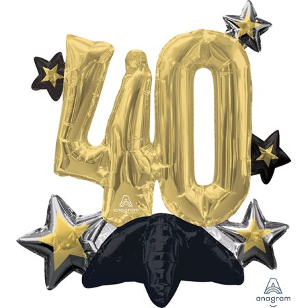 בלון מיילר 20 מרכז שולחן-ספרה 40 עם כוכבים שחור זהב