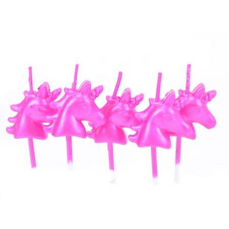 סט נרות 5 יח - חד קרן ורוד מטאלי