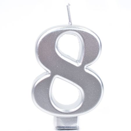 נר גדול עם מעמד שחור כסף מטאלי - ספרה 8