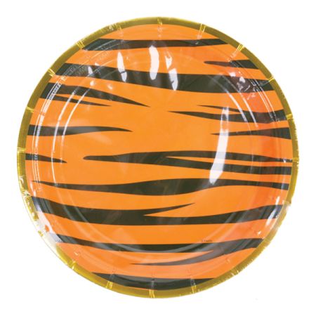 צלחות נייר 23 סמ-ספארי טיגריס עם הטבעת זהב