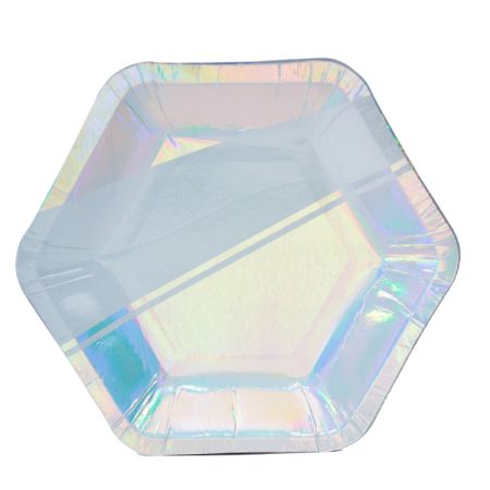 צלחות נייר 20- משושה כסוף אולטרה עם לבן- 6 יח