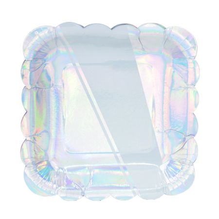 צלחות נייר 20- ריבוע חיתוך צורני כסוף אולטרה ולבן- 6 יח