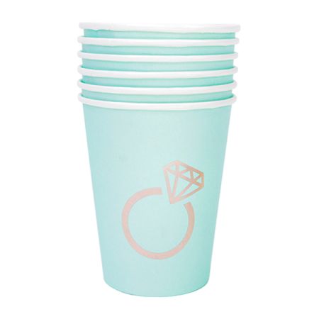 כוסות נייר 6יח-תכלת עם הטבעת רוז גולד