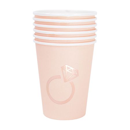 כוסות נייר 6יח-ורוד עם הטבעת רוז גולד