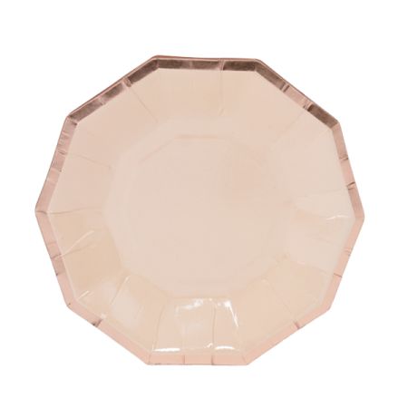 צלחות נייר 20- משושה ורוד עם הטבעת רוז גולד- 6 יח