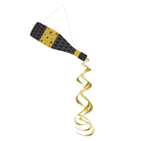 קישוט תליה ספירלה בקבוק שמפניה-שחור וזהב