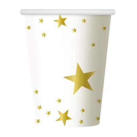 כוסות נייר 6יח-הטבעת זהב לבן כוכבים