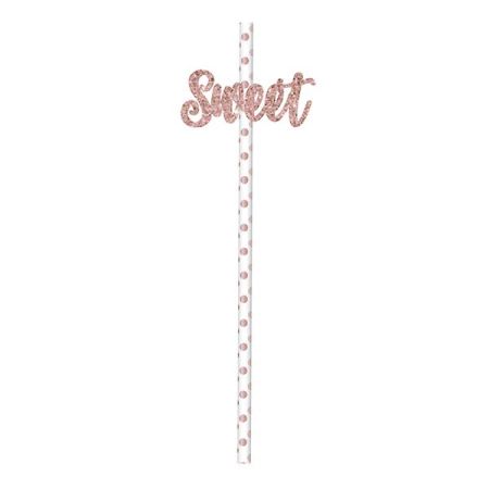 קשים מנייר -רוז גולד נקודות עם כיתוב צורני SWEET - 6 יח